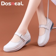 DOreal รองเท้าสีขาวสำหรับผู้หญิงรองเท้าผ้าใบเสริมส้นยางรองเท้าหนังแท้สำหรับพยาบาลระบายอากาศได้ดีสไตล