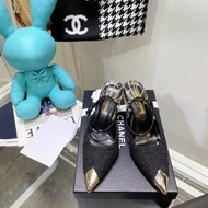 New Style Saintlauren * YSL 2022/ss Show High Heels Sanint Laurent This "Sling" High Heel Made of Bl
