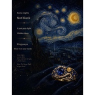 Van Gogh Star Moon Night Famous Painting Same Style {Star Moon Night Ring} Ring Flashing Diamond Sta