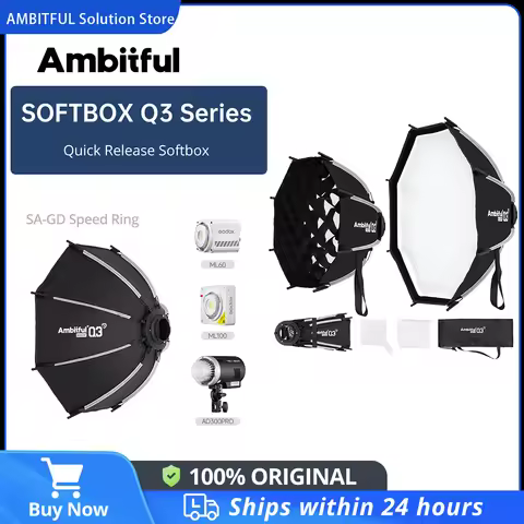 AMBITFUL Q3 Series 40/60cm Softbox Quick Release Standard SA-GD Ring Softbox For GODOX ML60 ML100 AD