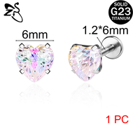 16G Earring 1 Pc G23 Titanium Stud Earring Fireworks Crystal Ear Piercing Lobe Earring Heart Earring