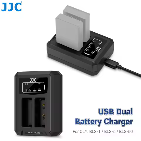 JJC USB Type C Dual Battery Charger for Olympus OM System E-M10 IV II III OM5 II E-PL7 BLS-1 / BLS-5