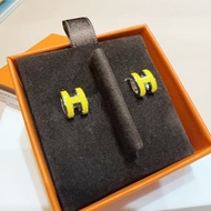 Hermes 黃琺瑯Mini Pop H針式耳環