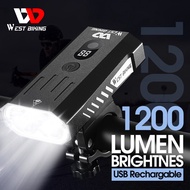 WEST BIKING ไฟหน้าจักรยานชาร์จได้1200 Lumen USB ไฟฉาย LED กันน้ำกรอบอลูมิเนียมอุปกรณ์เสริมจักรยานไฟหน้า