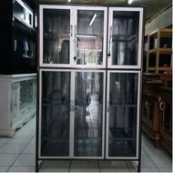 SALE RACK RAAK RAK LEMARI KACA ALUMUNIUM BAJA RINGAN PIRING DAPUR