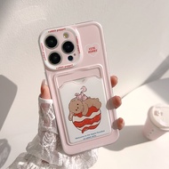 MERAH Pink Rabbit Card Holder Strap Casing iphone 17 Air Pro 11 13 Pro Max 16 15 Pro Max 15 Plus 7P 