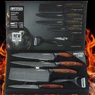 🔰 Gift Box Kitchen Super Sharp Knife set 6 pieces wave pattern Exquisite Knives Set with Scissors & 