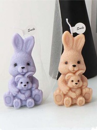 1入組復活節兔子香薰蠟矽膠模具,復活兔石膏裝飾品、蛋殼兔樹脂手工皂模具