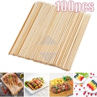 100pcs BBQ Sticks Food Bamboo Sticks Disposable Barbecue Wood Sticks Party Buffet Flower Pole