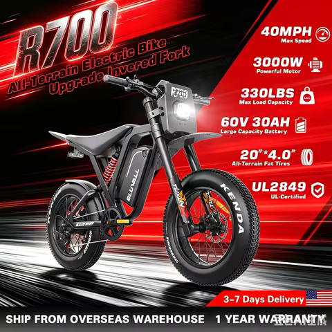 R700 Pro Peak 3000W 125N.m Motor Electric Dirt Bike, 40MPH Top Speed 60V 30Ah Battery 20*4.0 All-Ter