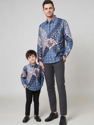 Batik Warna BIRU DENIM UBUR Kemeja Batik Couple Ayah Anak Warna BIRU DENIM Batik Katun Solo Premium.