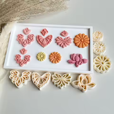 Vintage Exotic Vibe Floral Shapes Eardrop Earrings Polymer Clay Molds Clay Cutting Molds For DIY Han