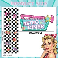 3pcs Vintage Rock Diner Photo Booth Frame - Retro 50s 60s Themed Party Decor With White & Checkerboa