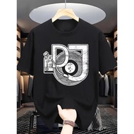 [DJ Turntable Graphic Tee] Men's Casual Music Enthusiast DJ Turntable Graphic Print T-Shirt