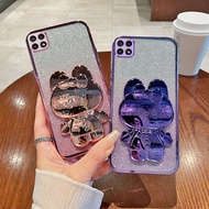Phone Back Case For Samsung Galaxy A22 5G F42 5G Glitter Makeup Mirror Rabbit Folding Stand Soft Sil