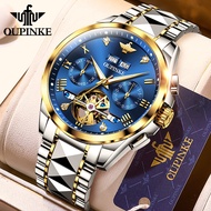 OUPINKE Jam Tangan Lelaki 100% Original Waterproof Automatic Mechanical Hollow Tourbillon Flywheel L