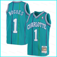BH3 NBA Muggsy Bogues Charlotte Hornets Retro Jersey Basketball Sports Vest Unisex Plus Size HB3