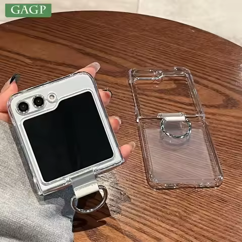 For Samsung Z Flip 5 6 Ring Holder Case High Clear Transparent PC Cases for Samsung Galaxy Z Flip 5 