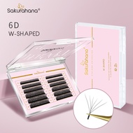 Sakurahana 6D W-shaped Eyelash Extension Natural Matte Black Mink Pre-made Volume Fan Lash Makeup
