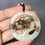 Antique Antique Old Jade White Jade Pixiu Hollow Jade Bi Handle Pendant Pendant Sanyang Pendant Warr