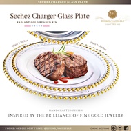 Dining Vaisselle - Sechez Charger จานเสิร์ฟแก้ว ขอบมุกสีทอง ขนาด 8 และ 13 นิ้ว (แพ็ค 4 / 6 / 10 ใบ)