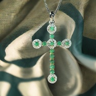 冰陽綠翡翠蛋面十字架項鍊 925純銀 | 天然緬甸玉A貨翡翠 | 送禮