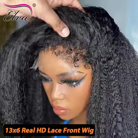 4c Edges Hairline Soft Yaki Preplucked 9x6 HD Lace Kinky Straight 13x6 Invisible HD Lace Frontal Wig