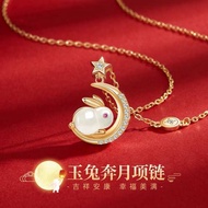 rantai leher perempuan rantai leher 925 sterling silver Hetian jade rabbit necklace wanita 2024 baha