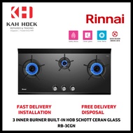 RINNAI RB-3CGN 3 INNER BURNER BUILT-IN HOB SCHOTT CERAN GLASS (BLACK) - 1 YEAR MANUFACTURER WARRANTY + FREE DELIVERY