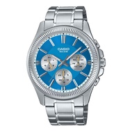 Casio MTP1375D-2A2V Men's Stainless Steel Fluted Bezel Multifunction Aqua Blue Dial Watch