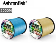 Ashconfish 4 Strands 2000m Braided Fishing Line PE Line X4 Fishing Line Yellow Blue