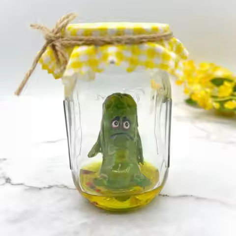 Grumpy Pickle in a Jar sculpture Mini Angry Pepper Statue Decoration Creative Chilli Expression Scul
