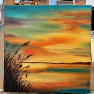 王咖咖 油畫-傍晚湖景-25*25cm 2000元