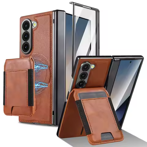 For Samsung Galaxy Z Fold 7 6 5 4 3 Magnetic Leather Hinge Phone Case Screen Protect Film Wallet Car