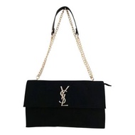 YSL聖羅蘭歐美專櫃超美黑色絨布金色YSL標誌化妝包改造自製金色鏈條斜背包