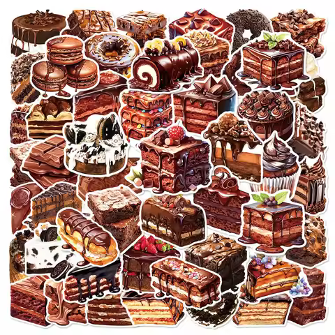 50 Pcs Chocolate Cake Dessert Graffiti Stickers - Waterproof Decor Decals for Water Cup, Lunch Box, 