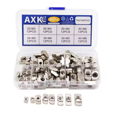 96pcs T Nut Set M3 M4 M5 M6 M8 Hammer Head T-Slot Kit Sliding T-Nut for 2020 3030 4040 Aluminum Prof