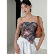 Cross-flap tube top, strapless cross-flap shirt, y2k bohem print, women's cross-flap tube top, strap