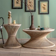multifunctional❡Nostalgic Homestay Hotel Living Room Rattan Size Coffee Table Balcony Bamboo Rattan 