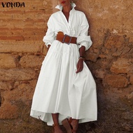 VONDA ชุดเดรสแขนยาวทำงานออฟฟิศสำหรับผู้หญิงในฤดูใบไม้ร่วงชุดเดรสลำลองคอปกทรงหลวมเสื้อคลุมยาวเอไลน์ #