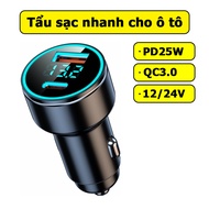Tẩu sạc nhanh PD25W TYPE C QC3.0 cho ô tô xe tải 12V 24V 43W C08