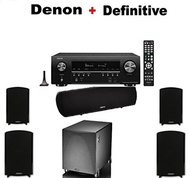 Denon AV Component Receiver (AVRS740H) + 2 Pairs of Definitive ProMonitor 1000 Bookshelf Speaker...