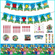 【YB3】 Super Mario Themed Decoration Celebrate Party Plate Balloon Banner Tablecloth CakeTopper Disposable Tableware