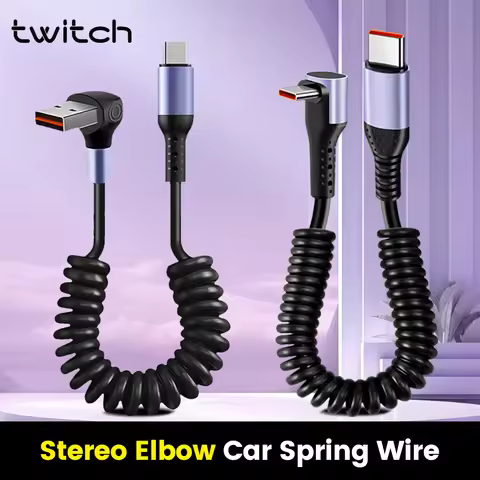 66W Car Spring Cable Fast Charging 6A 20CM To 1M Type C To Type C Data Cord For iPhone 15 16 Samsung