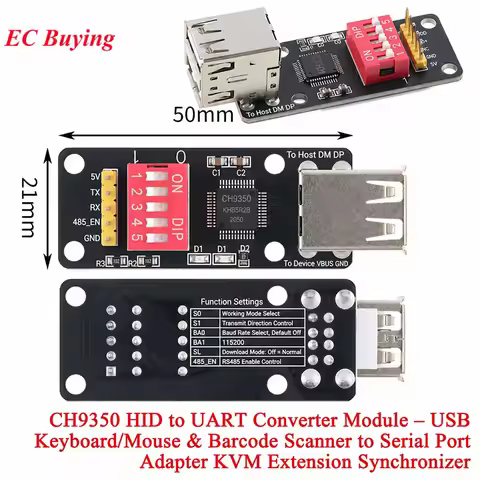 CH9350 HID to UART Converter Module – USB Keyboard/Mouse & Barcode Scanner to Serial Port Adapter KV