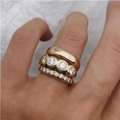 ORZTOON Fashion 2024 New Geometric Inlay Zircon Three Pieces Exquisite Ring For Women Party Accessor