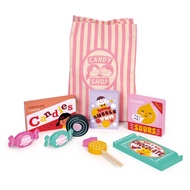 Mentari Toys - Candy Shop Bag - 9pc Wooden Play Candy Set with Bag - Pretend Play Market Accessories