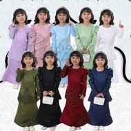 2025 Baju Raya kurung pearl lace Budak Malay traditional kids baby girl wear lilac green black pink 