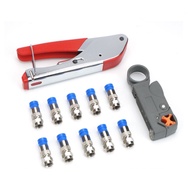 Coaxial cable crimping tool set Squeezing forceps&amp;Wire stripper For RG6 Coaxial Cable Crimper With 10Pcs Compression Connectors