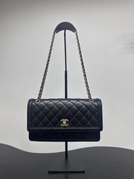 90%New二手Chanel lambskin quilted frame border single flap wallet on chain woc shoulder bag中古vintage香奈